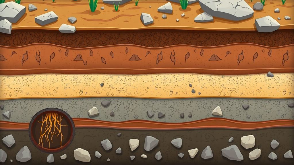 Cross-sectional view of different building foundation materials in layered soil, types of foundation