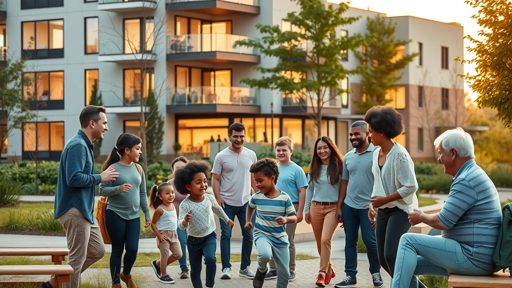inspiring modern community building with diverse groups engaging in an active urban neighbourhood – building construction architecture and design