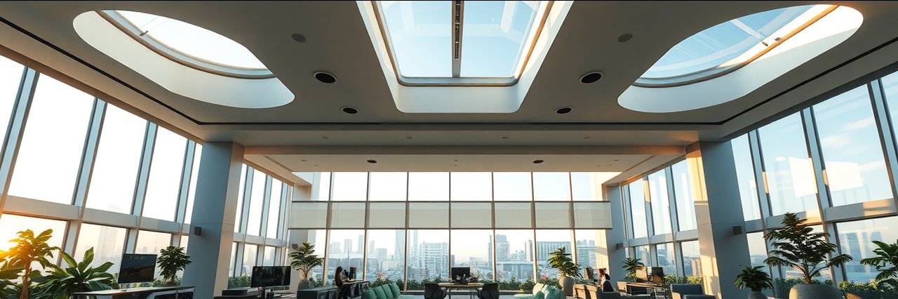 Residential and commercial sun tunnels, roof windows, and skylights fill a modern room with natural light.