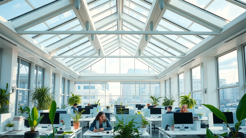 Commercial office with roof windows and sun tunnels providing bright daylight
