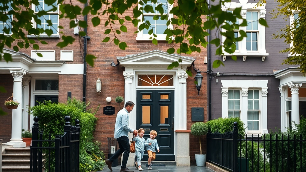 Inviting modern London townhouse exterior with happy family, home renovation builders london uk