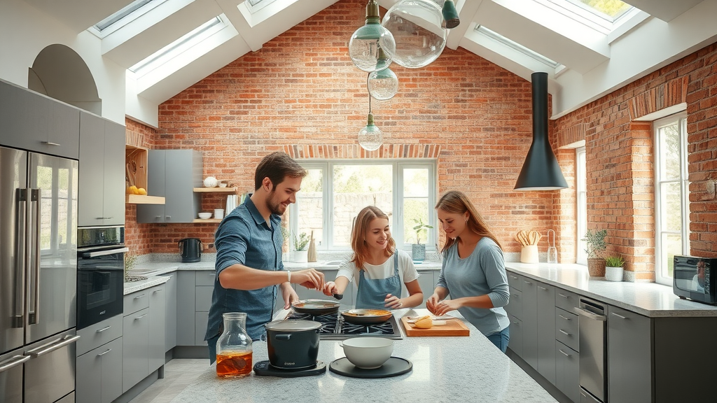 Modern open-plan kitchen renovation, family cooking, home renovation builders london uk